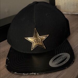 Vintage Rockstar RR Gold Plated Emblem - Leather Brim & Strap Acrylic & Wool Hat